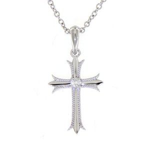Solitaire Diamond Cross Religious Pendant White Gold